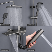 Ensemble de robinetterie de douche murale en cuivre 4 voies, gris anthracite, avec affichage numérique de la température, pommeau de douche pluie, douchette à main et pulvérisateur de bidet en céramique