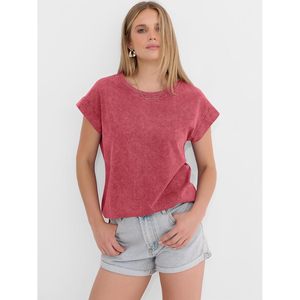 Camiseta de Mujer FOXA con Efecto Desgastado, Manga Corta, Cuello Redondo, Estilo Vintage, Informal, Básica de Verano, 100% Algodón, Transpirable - Product Image 2
