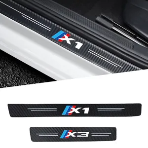 4 Stuks Auto Stickers Carbon Leder Fiber Dorpel Plaat Fiber Auto Deur Drempel Dorpel Bescherming Voor Bmw M X 1X3X4X5X6X7 Styling