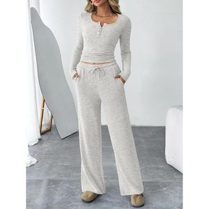 Women's 2 Piece Matching Hooded for Set Sweater <b>Top</b> Wide Leg Pants Casual Autumn Outfit Breathable Knitted Sweat Suit - Product Image 2