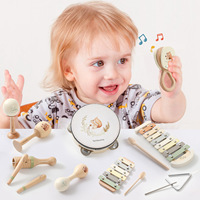 Cross-border Wooden Children's Educational Animal Squirrel Pattern 6-Piece Drum & Percussion Piano & Drum Hammer Music Set