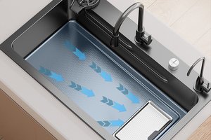 Évier de cuisine en acier inoxydable 304 épaissi de 5 mm, cuve simple avec <span class=keywords><strong>collecteur</strong></span> de déchets, installation en montage supérieur ou encastré - Product Image 3