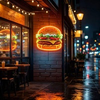 Özel Tasarım Dikdörtgen UV Baskılı Hamburger Neon Dekor Restoran Markası