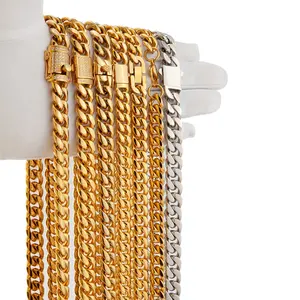 Cadena de eslabones cubana personalizada con diferente cierre, collar de acero inoxidable chapado en oro, Miami, Hip Hop, joyería