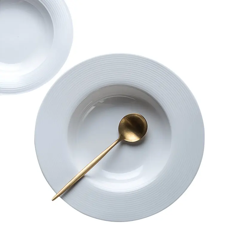 Placa de porcelana branca pura europeia, placas e potes de cerâmica personalizadas para saladas, tigela, prato de massas, vendas diretas de fábrica