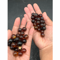 Perles en ambre naturel de 12 mm, lisses et polies, teinte chaude, avec inclusions, finition brillante, pour bijoux, Indonésie CV