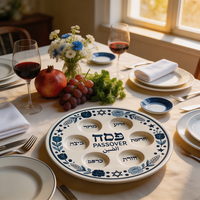 Assiette de Pessa'h jetable écologique en céramique, motif floral bleu et blanc, personnalisable, pour la fête juive, vente en gros