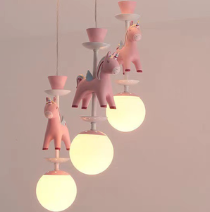 Plafonnier LED rose et bleu Trojan, 1 ou 3 à 5 têtes, E14, trois couleurs, intensité variable, suspension, lustre pour chambre d'enfant - Product Image 2