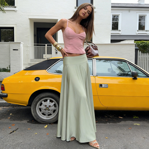 Jupe longue élégante et décontractée pour femme, taille naturelle, coupe trapèze, en satin uni, évasée, respirante, idéale pour l'été - Product Image 2