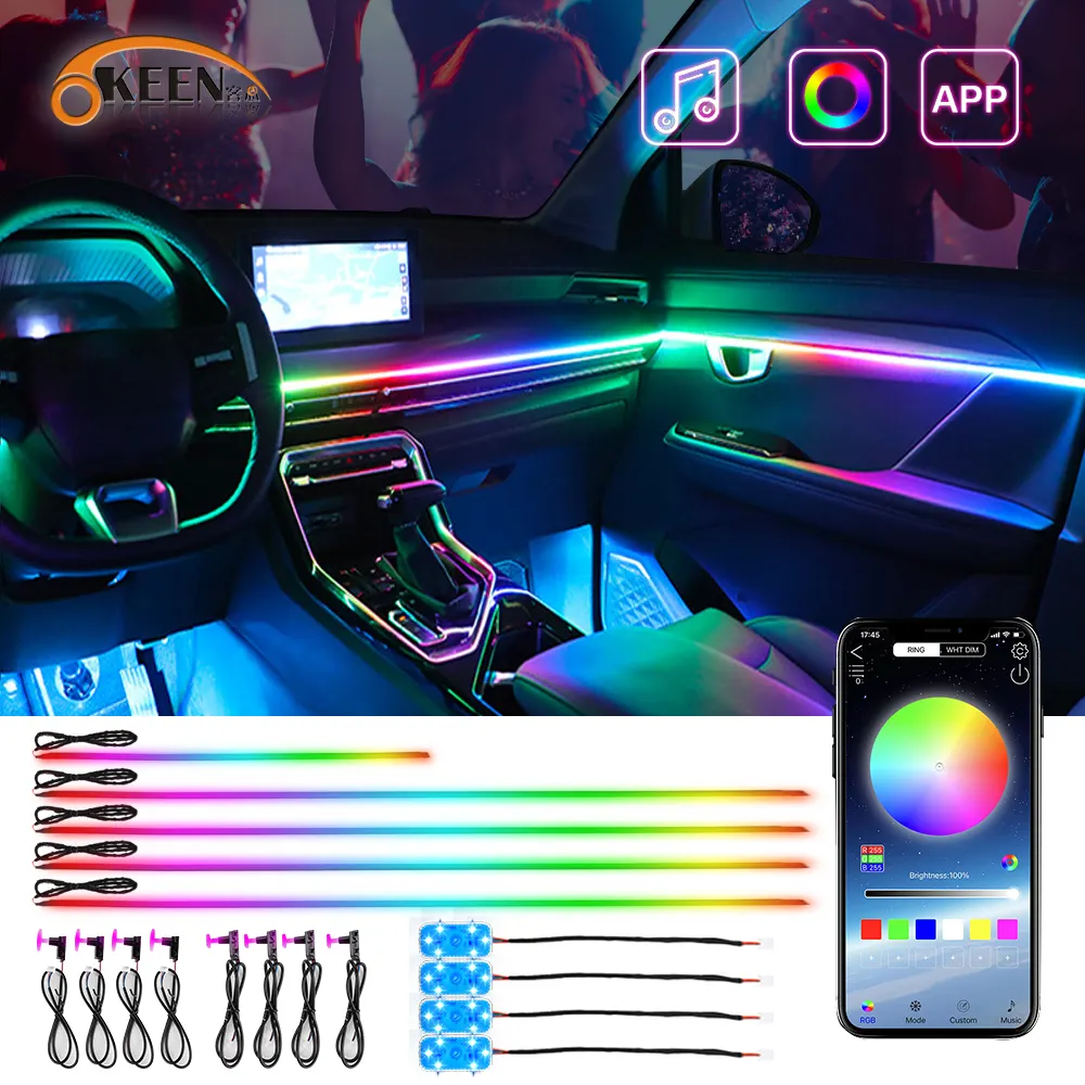 KEEN 18 in 1 RGB Dream Color Interior Atmosphere Lights Acrylic Strip Light App Control Decorative Ambient Lamp Auto Foot Led