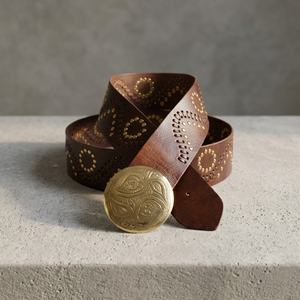 Ceintures tressées en cuir véritable faites à la main avec conchos argentés, style classique, unisexe, marron, noir, design tissé, modèle 10 - Product Image 1