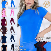 Chemise de yoga pour femme Yimo, sans couture, couleur unie, col rond, séchage rapide, manches courtes, vêtements de sport pour femme