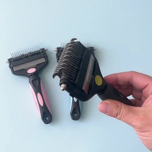 Commercio all'ingrosso della fabbrica in Silicone manico PP + TPR materiale doppio lato Pet nodo aperto pettine cane gatto sicuro Dematting Grooming pettine - Product Image 5