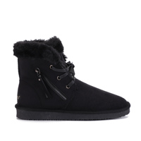 Bottes d'hiver pour femmes en microfibre suédée avec doublure en fausse fourrure, fermeture éclair latérale, lacets, semelle extérieure légère en TPR