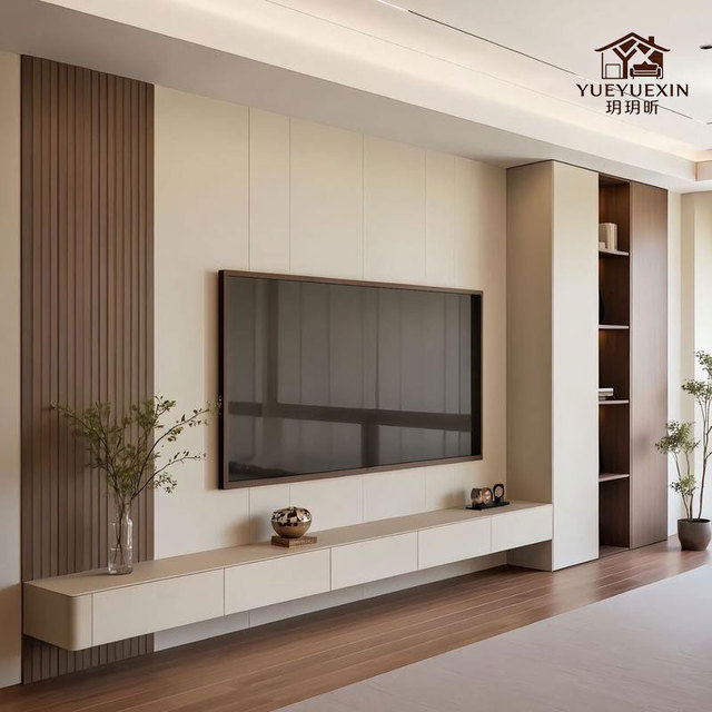 Custom Floating Tv Console Italian Minimalist Design Fluted Wall Panel Side Tall Storage Cabinet for Residential Living Room