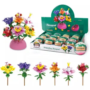Samtoy Artificial Mini Flower Bouquet Assembly Brick Toys Set Plant Rose Building Blocks for Valentines Day
