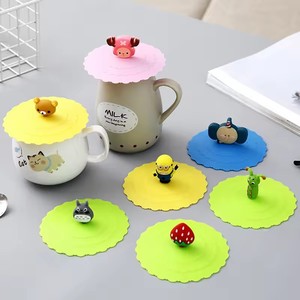 6 cores 10cm reutilizáveis Silicone Cup Cover <span class=keywords><strong>Cute</strong></span> Seal Suction Cup Cover Dustproof Leakproof Chá Café Tampas Cap Cup Acessórios - Product Image 1