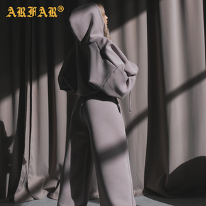 Completo da <span class=keywords><strong>donna</strong></span> personalizzato 2 pezzi, tuta invernale 420gsm con felpa e pantaloni a gamba larga, <span class=keywords><strong>abbigliamento</strong></span> <span class=keywords><strong>donna</strong></span> Y2K, produttore di <span class=keywords><strong>abbigliamento</strong></span> streetwear - Product Image 2