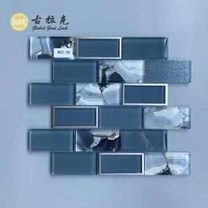 Unique Pattern Dark Blue Tile with Silver Trim Glass Mosaic Tile Non Slip Crystal Mosaic Wall Tile