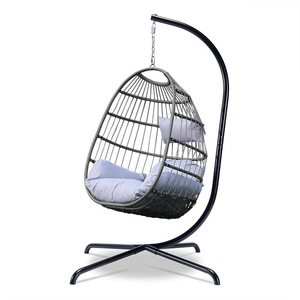 Sedia <span class=keywords><strong>a</strong></span> dondolo sospesa moderna grigio scuro in metallo intrecciato per esterni con cuscino e copertura per patio, giardino, camera da letto e soggiorno - Product Image 6