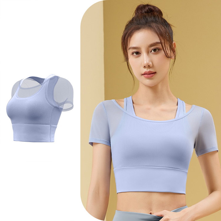 Women's Yoga Athletic tank Top Gauze Two-pieces Short Sleeves comfort Patch Running Clothes