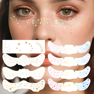 8 autocollants de <span class=keywords><strong>tatouage</strong></span> temporaire pour le visage, effet holographique caméléon blanc, paillettes or/argent/or rose, à la mode, tenue 1 semaine - Product Image 2