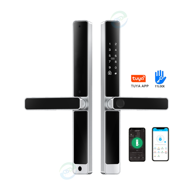 Silver Black Smart Door Lock for Narrow Frame Aluminum Door Fingerprint Password Ic Card Tuya App