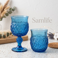Samlife-23141 Vente en gros de sets de verres à vin vintage personnalisés en verre gaufré, ensemble de verres à vin de luxe colorés