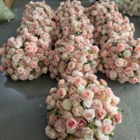 Centro de mesa de rosas rosas y flores artificiales de Baby Breath, centro de mesa de rosas rosas de lujo para decoración de mesas de boda