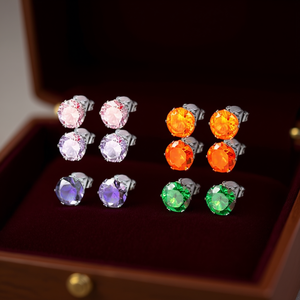 Orecchini a Perno E1174 con Cristallo Rosso Arancione, Montatura in Argento 925, Gioielli Unisex Classici per Uso Quotidiano - Product Image 2