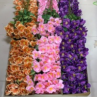 LO-1293 Lot de 3 tulipes en soie orange pastel à fleurs ouvertes pour décoration florale douce de mariage, hôtel, buffet et intérieur d'appartement