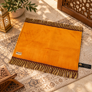 Gold Princess of Prayer Mat S Head Prayer Mat Faux Fur <b>Foam</b> Anti Grip Gold Tassel Premium 40x50cm with Box - Product Image 4