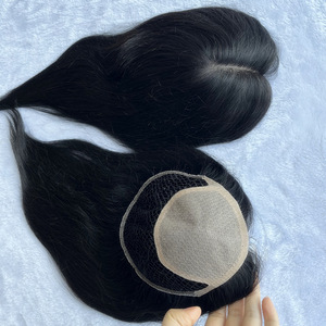 Prothèse capillaire intégrale noire en filet pour <span class=keywords><strong>femme</strong></span>, <span class=keywords><strong>cheveux</strong></span> Remy, 16 pouces, base en soie, <span class=keywords><strong>cheveux</strong></span> chinois - Product Image 1