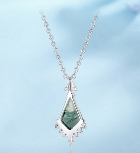 Collier en argent sterling S925 avec agate mousse, pendentif vintage en forme de cerf-volant incrusté de zircon, bijou élégant en argent pour femme - Product Image 6