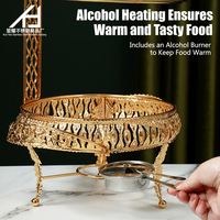 Plat à chafing rond en acier inoxydable doré 2L avec couvercle suspendu, ensemble de buffet, chauffe-plat à alcool en verre, équipement d'isolation thermique pour aliments