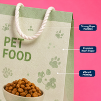 Sacs en papier personnalisés pour aliments pour animaux de compagnie, vente en gros, sacs d'emballage écologiques en kraft pour aliments pour chiens et chats avec poignées en corde, impression de logo