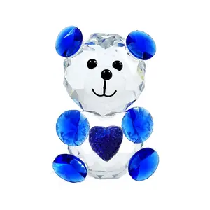 DILU创意卡通心形熊手工水晶玻璃装饰品粉色绿色红色浅蓝色动物泰迪熊模型装饰工艺品