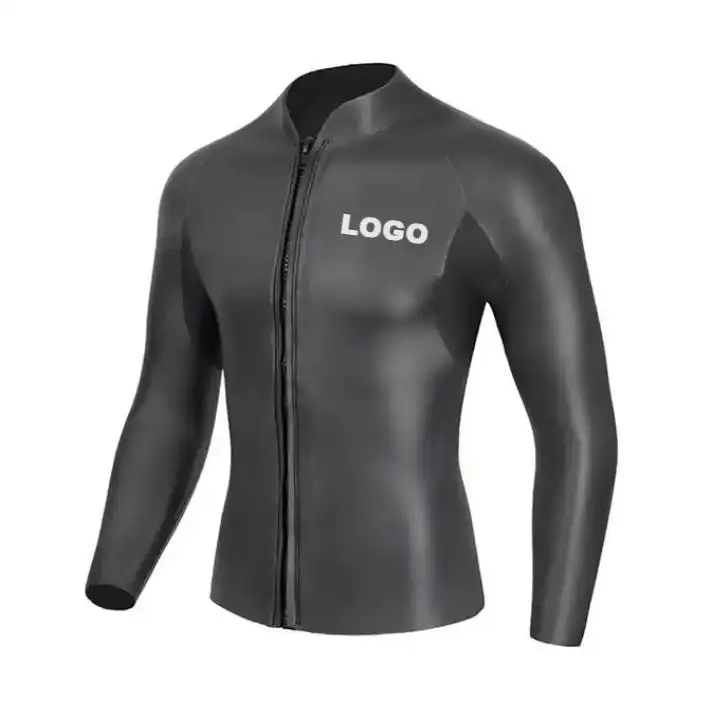 Wetsuit personalizado Jaqueta Pele Suave Super Fita Elástica Líquida Costura Cola Cego Ponto 5mm CR Neoprene Parte Superior Wetsuit Top Mens Log