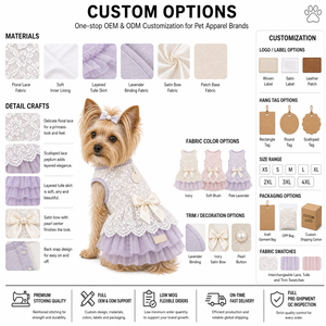 Robe de princesse pour chien sans manches en dentelle florale avec nœud perlé, vêtements pour animaux de compagnie OEM, jupe à volants avec bouton-pression au dos, tenue personnalisée - Product Image 2