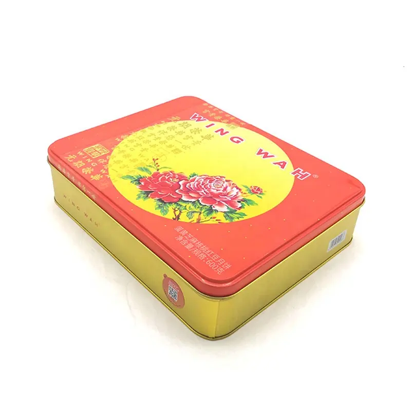 Lớn Truyền Thống Trung Quốc Quà Tặng Mooncake Tin Có Thể Trường Hợp Chất Lượng Cao Embossed Vuông Kim Loại Hộp Thiếc Cho Bánh Trung Thu