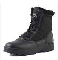 Bottes de randonnée tactiques mi-montantes en cuir noir avec embout en acier pour hommes et femmes