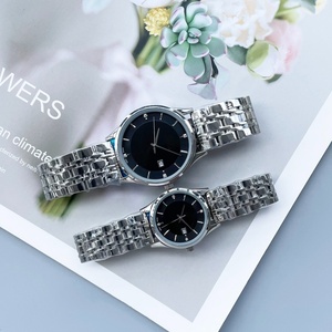 Ensemble de montres à quartz pour couple, bracelet en acier inoxydable or rose, cadran noir avec affichage de la date pour un usage quotidien, Omegaes - Product Image 4