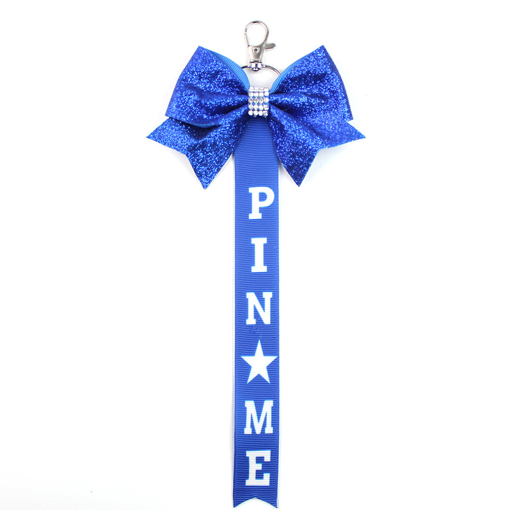Custom Logo Satin Cheerleader Keychain with Pin Me Bow Ribbon Bag Tag School Team Keyrings Lanyard Image 2