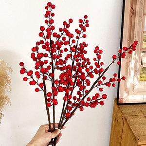 Rama Decorativa de Bayas Rojas Artificiales, Flor de Seda para Decoración del Hogar, Accesorio para Bodas y Festivales, Tamaño Grande - Product Image 4