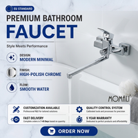 Momali Usine Personnalisable Europe Conception Mur Monté Exposé Bain Douche Robinet Long Bec Pivotant Easy Jet Chrome Poli