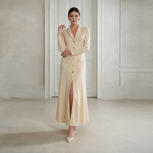 Abito lungo da donna <span class=keywords><strong>con</strong></span> scollo a V in spandex a maniche lunghe, <span class=keywords><strong>con</strong></span> bottoni in perle e strass, elegante, <span class=keywords><strong>con</strong></span> <span class=keywords><strong>spacco</strong></span>, di alta gamma, unico - Product Image 4