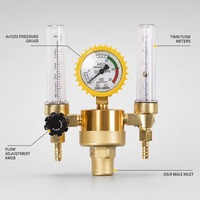 Regulator Tekanan Gas Las Industri Argon CO2 Twin Tube Flowmeter G5/8 Inlet untuk Penggunaan Bengkel MIG TIG