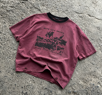 T-shirt Homme Personnalisé Vintage Délavé Effet Usé Col Contrastant Imprimé Graphique Déchiré Coupe Courte et Ample