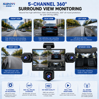 Caméra embarquée 5 canaux 1080P avec vue panoramique 360°, enregistreur de conduite IPS 3,16 pouces, moniteur de stationnement 24H, Wi-Fi en option, vision nocturne