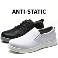 Sepatu Keselamatan Kerja Anti-Statik Sol PU Kulit Mikrofiber Baru Warna Putih, Lapisan Dalam Jala Konduktif Katun, Ujung Kaki Plastik